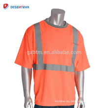 Cuello alto personalizado de alta visibilidad T-shirts Ropa barata de la camiseta del trabajo de la seguridad anaranjada de la clase 2 de ANSI con las cintas reflexivas